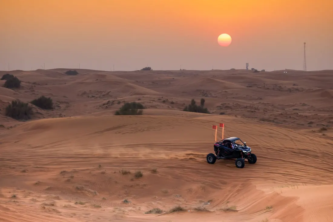 Helmets and buggies prepared before a guided ride in Merzouga